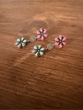Handcrafted Cotton Candy Turquoise Floral Drop Earrings - Women Jewelry